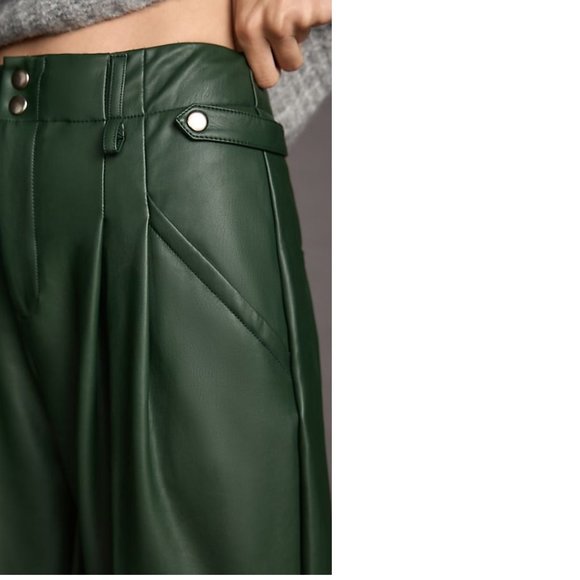 Anthropologie Maeve Faux Leather Taper Pleated Pants - Picture 2 of 5